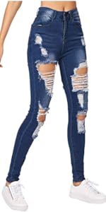 Milumia Women's Mid Waist Skinny Ripped Casual Denim Jeans Pants