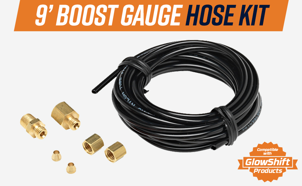GlowShift Replacement 9ft Black Nylon Mechanical Boost Gauge Hose Kit with 1/827