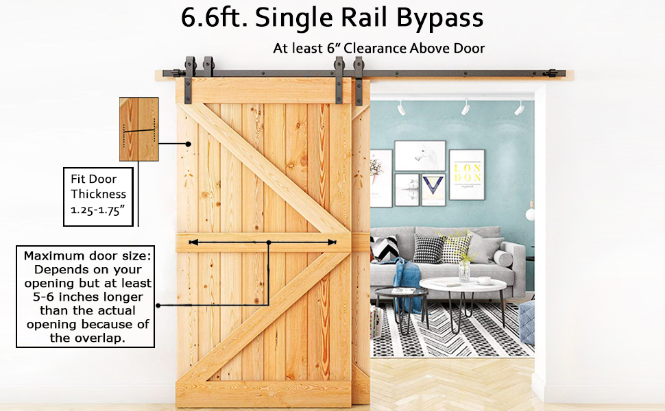 6.6Ft Single Rail Bypass Sliding Barn Door Hardware (US