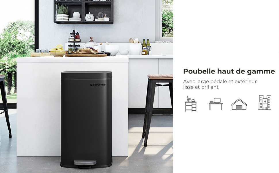 Songmics Poubelle De Cuisine, Poubelle à Pédale De 30L, Seau Interne En Plastique, Couvercle à Charnière, Fermeture Souple, Anti-odeur Et Hygiénique, Noir LTB03BK 10 LTB03BK