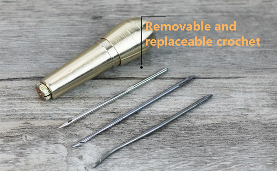 Copper Handle Sewing Awl, 1 Set Shoe Repair Tool, 3 Needles Sewing Awl Repair Tool, Hand