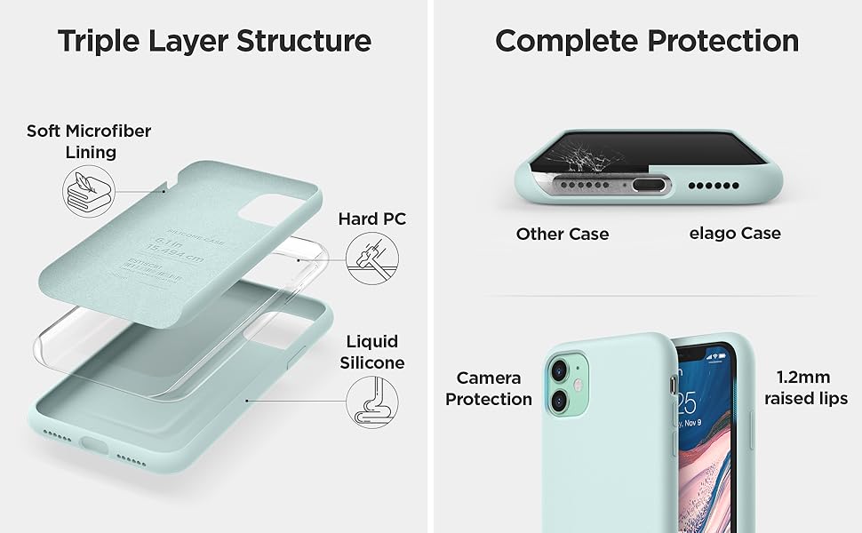 Amazon Com Elago Silicone Case Compatible With Iphone 11 Mint Green Premium Liquid Silicone Raised Lip Screen Camera Protection 3 Layer Structure Full Body Protection