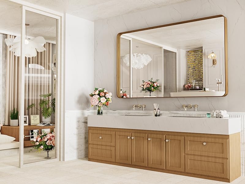 Amazon.com: LOAAO 55X30 Inch Bathroom Mirror with Wood Grain