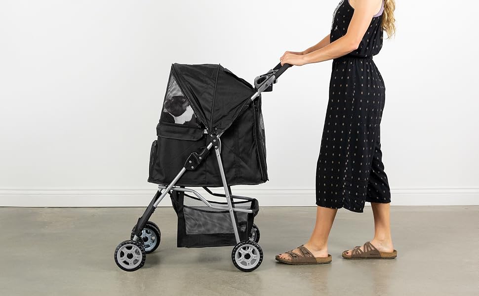 VIVO Black 4 Wheel Pet Stroller for Cat, Dog and More, Foldable Carrier