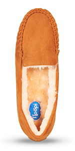 floopi womens indoor outdoor basic memory foam moccasin slipper faux fur collar