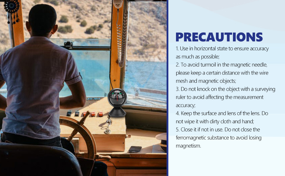 Car Ball Compass, Black Mini Adjustable Ball Night Vision Compass for Boat/Marine Boat/Truck