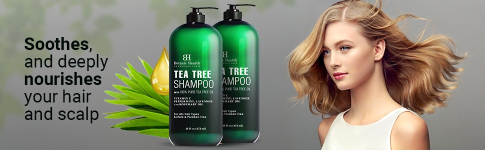 botanic hearth tea tree shampoo dry flaky scalp dandruff itchy damaged color treated hair natural