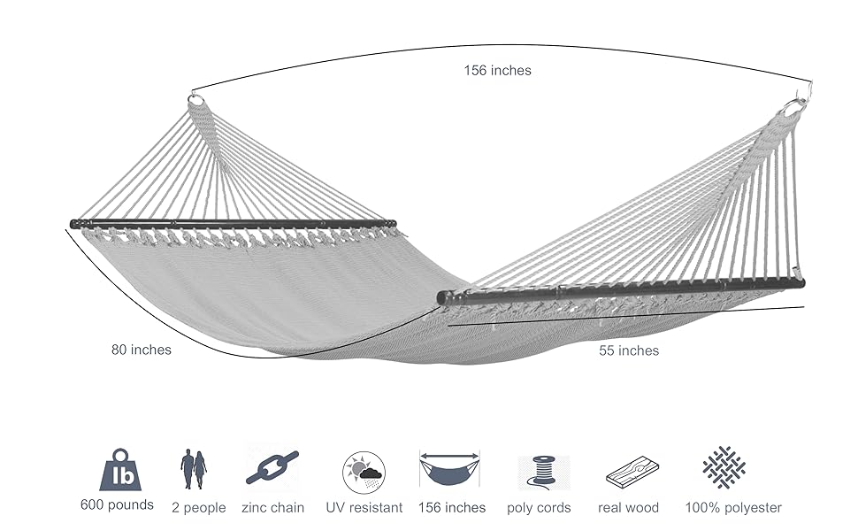 Jumbo Caribbean Hammock 55 INCH Softspun Polyester