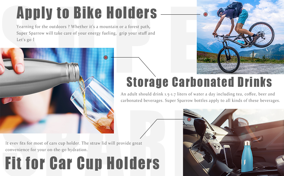 Super Sparrow Gourde Isotherme - Bouteille Isotherme - 350ml/500ml/750ml - Bouteille d’Eau isolée sans BPA + Paille (2 Bouchons)- Anti-Fuite Gourde INOX pour Sport, Gym, Voyage, Randonnée, Enfant Super Sparrow Bouteille d'eau