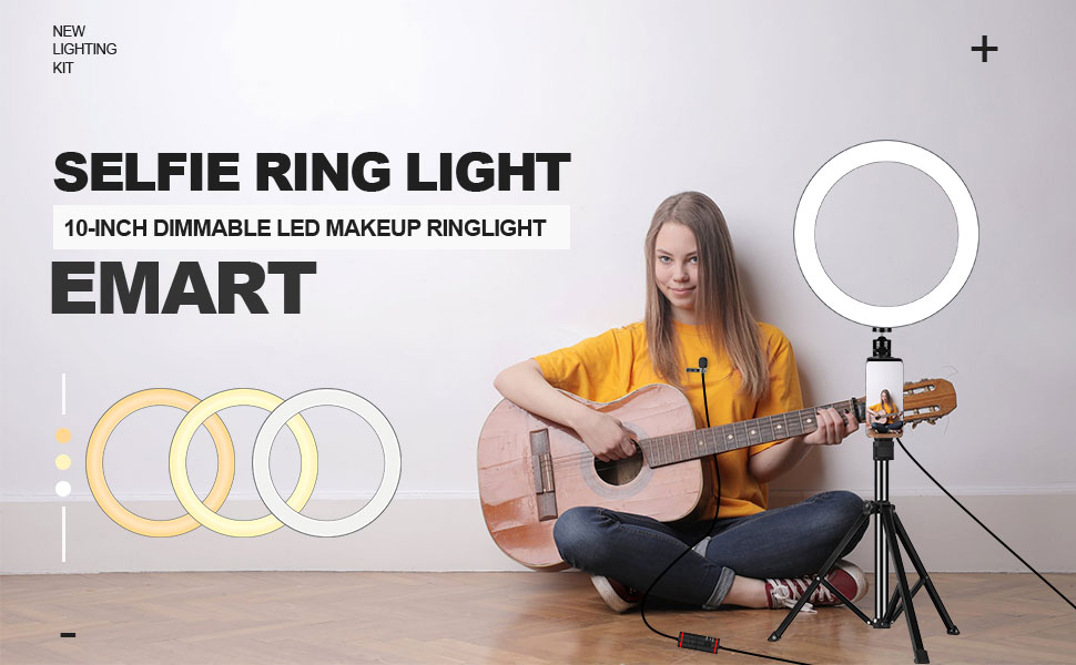 EMART Ring Light with Microphone, Tripod Stand and Cell