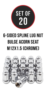 Set of 20 Chrome 12x1.5  Spline Bulge Acorn Lug Nut