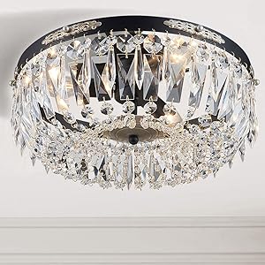 Bestier Modern French Empire Black Crystal Semi Flushmount