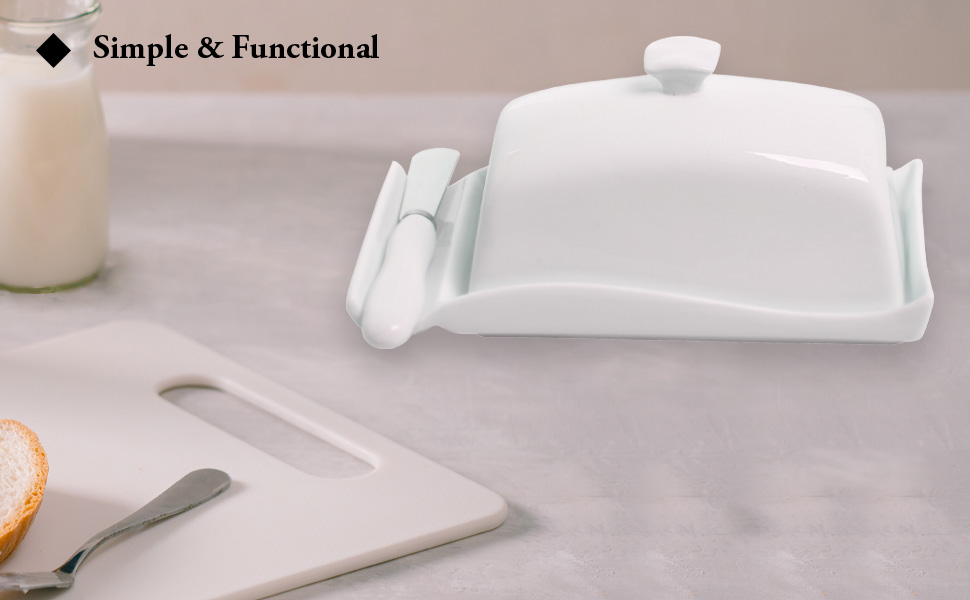 MyGift White Ceramic Butter Dish with Lid and Knife