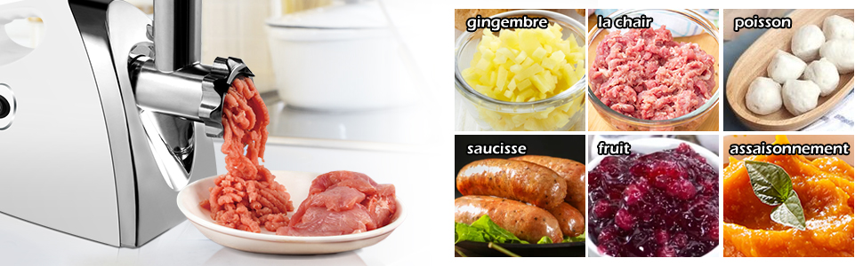 RELAX4LIFE Hachoir à Viandes Électrique 1200W, 3 Grilles, 1 Adaptateurs à Kebbés, 1 Adaptateur à Saucisse 14 1