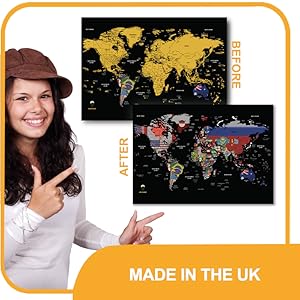 Wereldwijde Walkabout Scratch Off World en UK Map met kleuren achtergrond