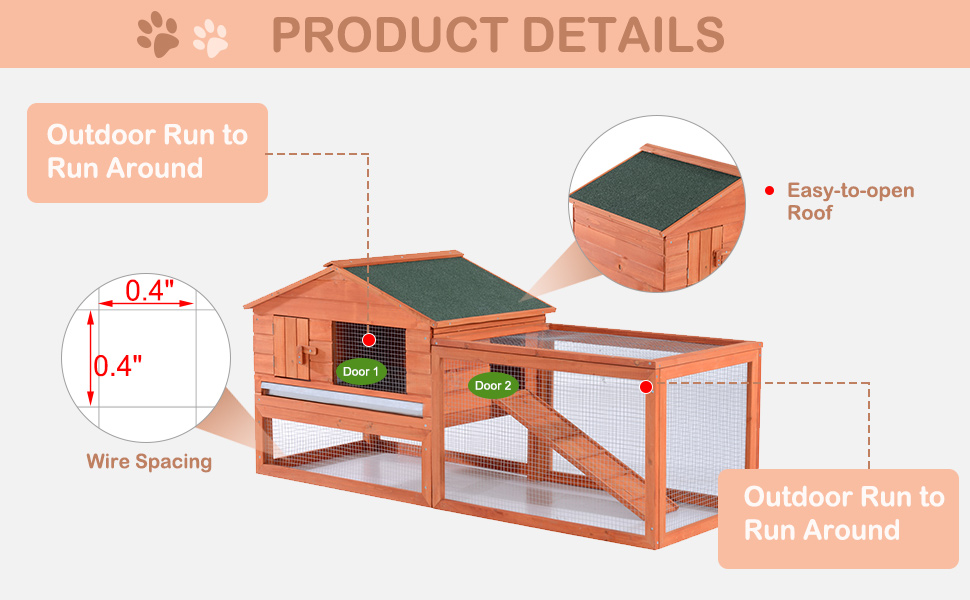 Pawhut 2 Floor Wooden Rabbit Hutch House Bunny Coop Outdoor Garden