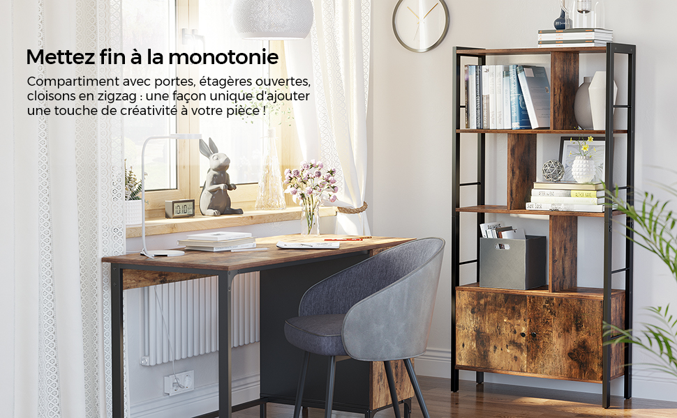 VASAGLE Étagère De Rangement, Bibliothèque à 4 Niveaux, Grand, Structure Stable En Acier, Style Industriel, Marron Rustique Et Noir Par SONGMICS LBC022B01 13 1