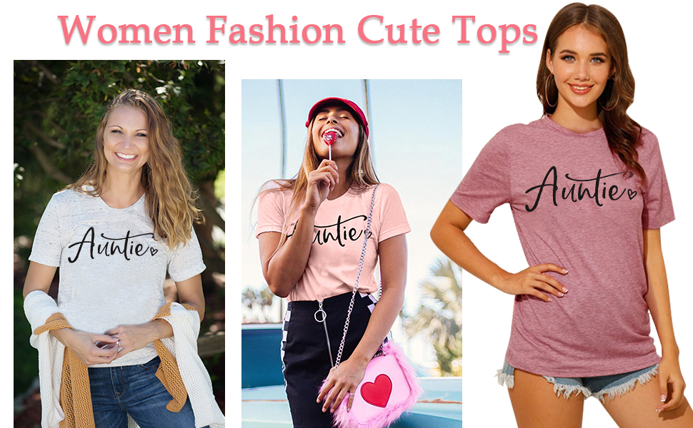 Aunt Vibes T Shirt Auntie Shirts Women Letters Print Tops Funny Graphic Tees Auntie Gift Shirt