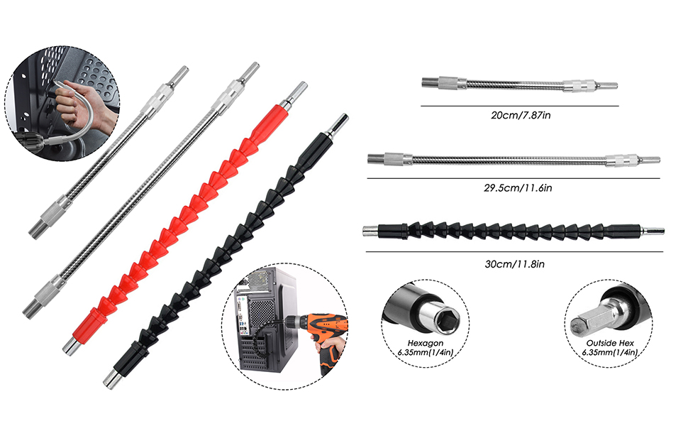 4 Pcs Flexible Drill Bit Extension, FineGood Soft Drill Connection