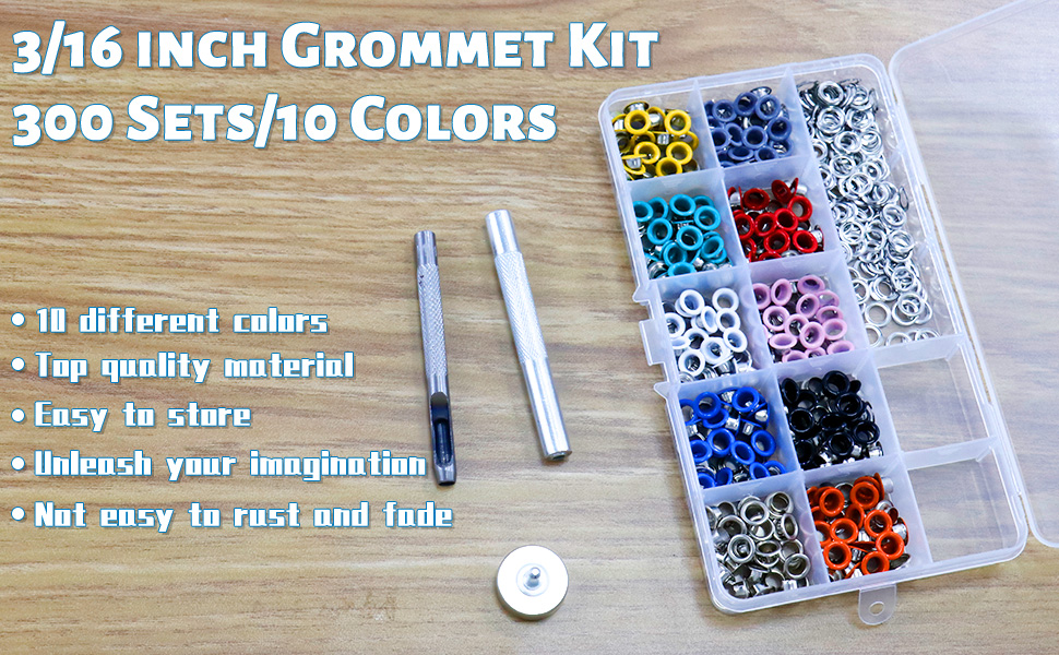3/16 inch MultiColor Grommet Kit, 10Color 300 PCS Set