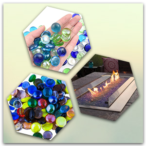 transparente Kieselsteine, Glas, hitzebeständig, feuerfest, Kristall, glatt poliert.