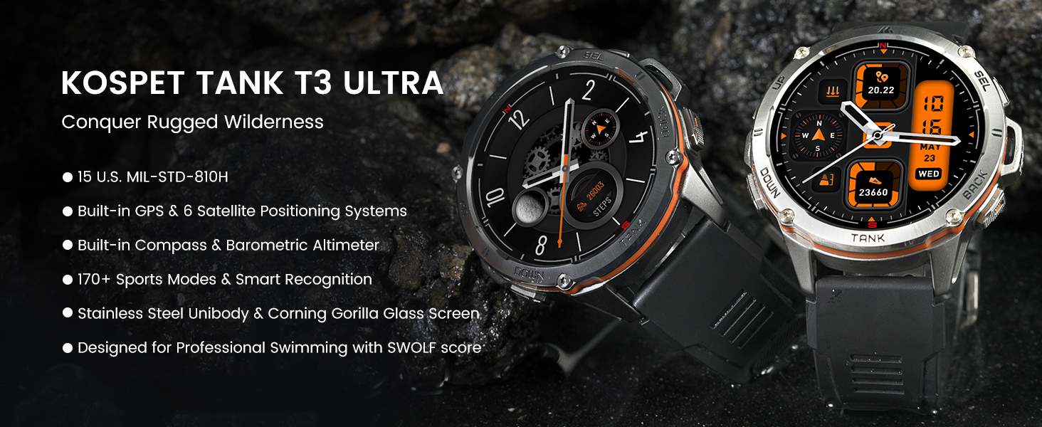 KOSPET T3 Ultra デジタル腕時計 TANK 3 Ultra 2: Rugged Smartwatch With GPS | KOPSET