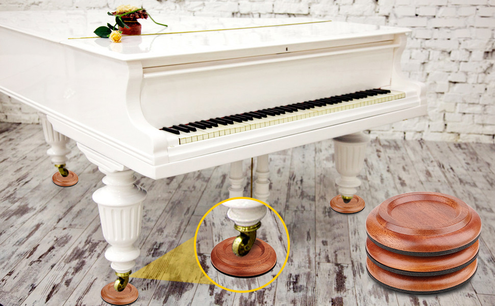 Eison Grand Piano Caster Cups, Solid Sapeliwood Piano