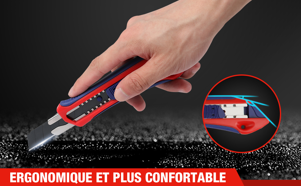 WORKPRO Lot De 5 Cutters Professionnels, Couteau Utilitaire Rétractable 18mm, Couteau De Graphique Avec Lame En SK5 (20 Lames De Rechanges Compris), Idéales Pour Couper Les Papiers, Les Cartons 18 7