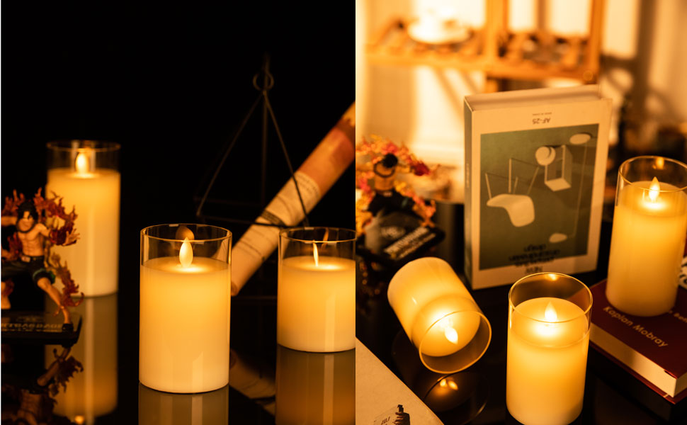 Da by Flameless Candles with Glass Effect,LED Candle,Pack of 3 (H 4" 5