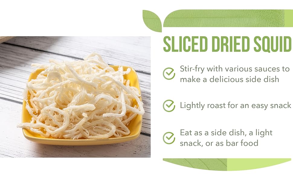ROM AMERICA Plain Sliced Dried Squid Snack, Shredded Seafood Calamari Jerky Strips
