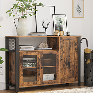 VASAGLE Mobiletto Multiuso, Armadietto, Credenza A 3 Ante, Per Cucina, Sala Da Pranzo, Salotto, 110 X 33 X 75 Cm, Stile Industriale, Marrone Vintage E Nero Da SONGMICS 15 1