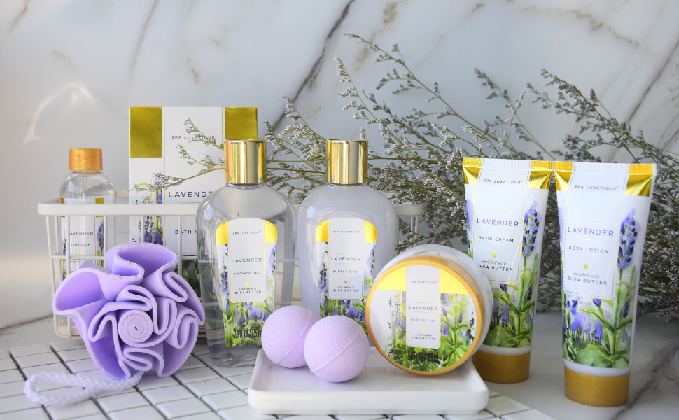 Pamper Gifts for Women-Spa Luxetique Spa Gift Set, 10pcs Lavender Bath Gift Set, Relaxing Bath Set with Bubble Bath, Body Lotion, Hand Cream, Mothers Day Gifts, Mum Birthday Gifts Christmas gifts 42 lavender kit