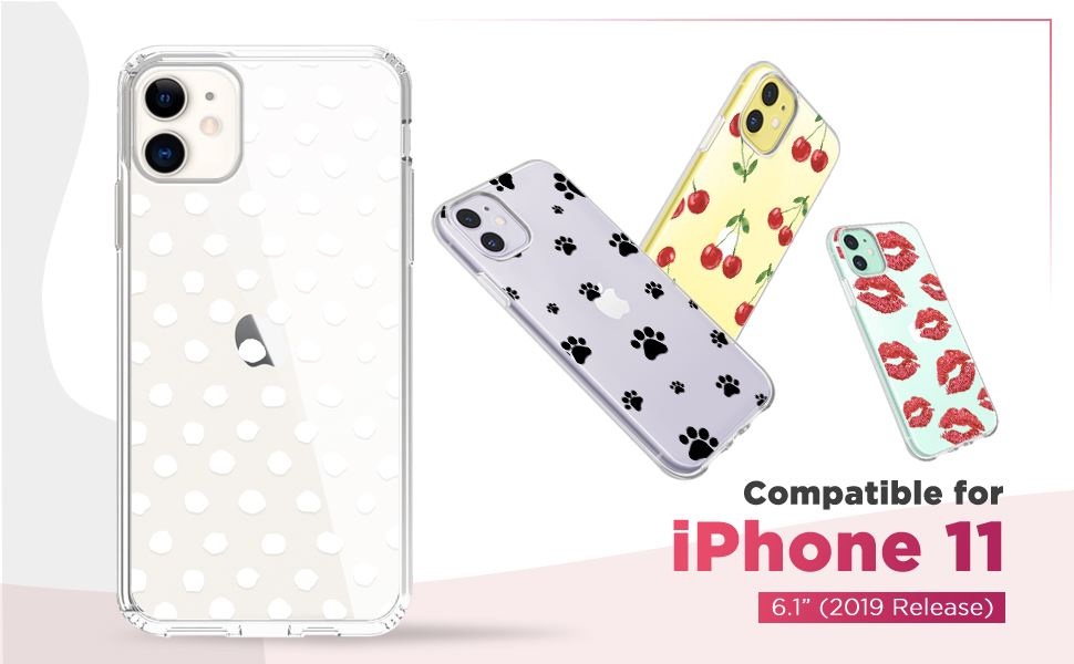 CasesByLorraine Compatible with iPhone 11 Case, White Polka