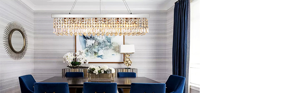 SEFINN FOUR Modern K9 Crystal Chandelier Pendant Light Fixture Hight Adjustable, Rectangle Chandelier for Dining Room… Dinning Room