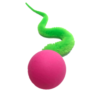 pink pong ball with green wiggly tail