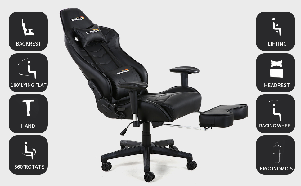 Blue Lumbar Support And Footrest Wensix Gaming Chair Video Game Chair Ergonomic Racing Chair Computer Chair High Back Pu Leather Massage With Headrest Home Kitchen Youneedateam Furniture