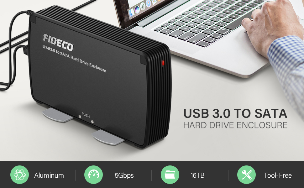 FIDECO External Hard Drive Enclosure with Fan for 3.5/2.5 Inch SATA HDD
