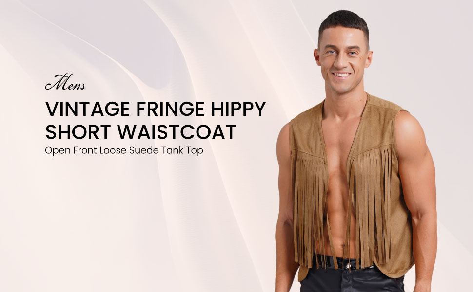 Lorilida Men Cowboy Tassel Vest Faux Suede Leather Fringe