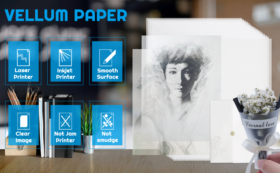 Vellum Paper, Cridoz 50 Sheets Translucent Vellum Transparent Tracing