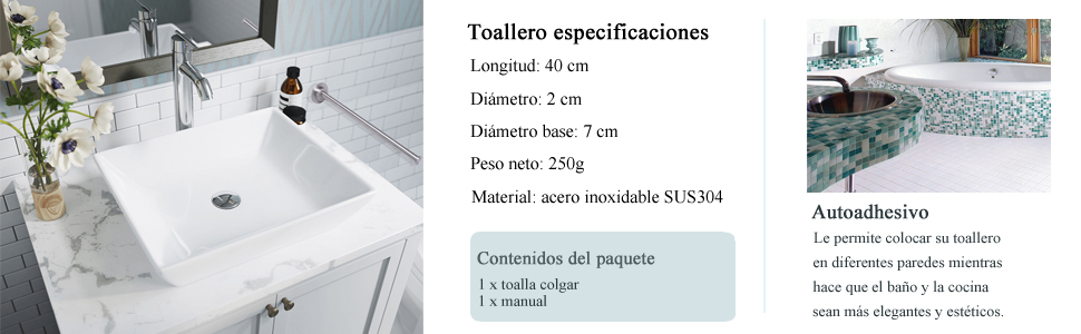 Dailyart Toallero Baño Autoadhesivo 40cm Toallero Barra Baño ...