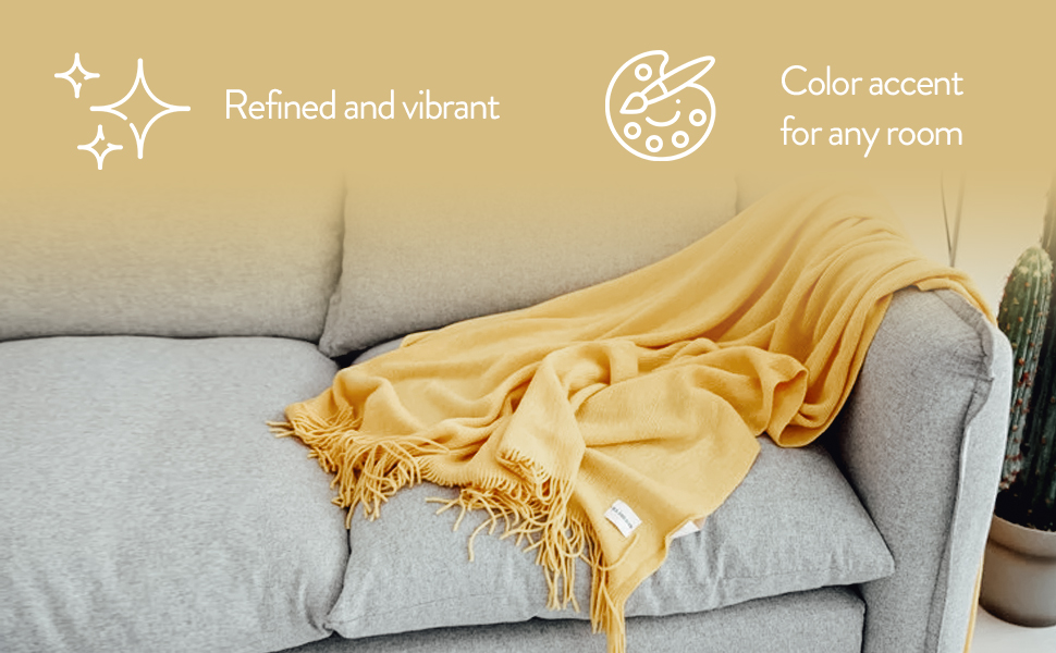 Solid Soft Yellow Throw Blanket with Fringe Tassel 50" x