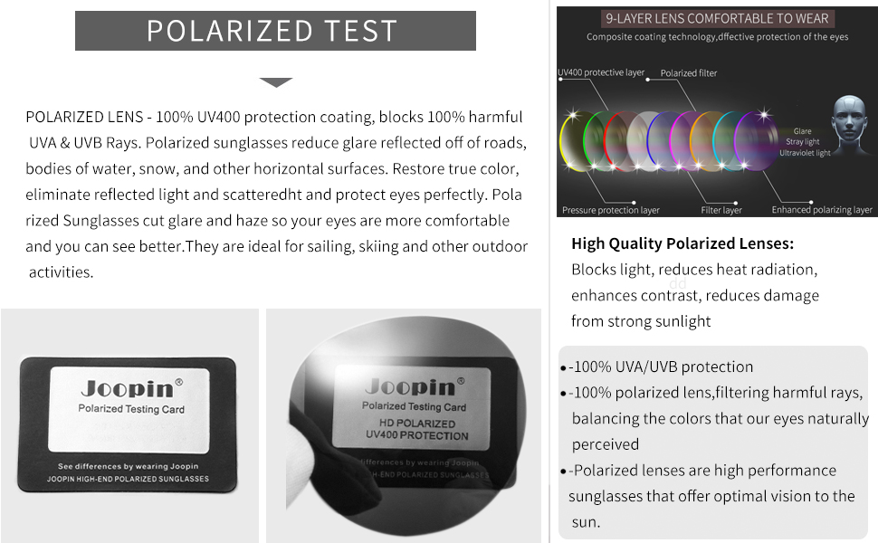joopin sunglasses are polarized, it is polarized test