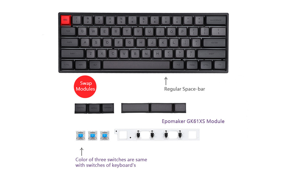 EPOMAKER GK61XS 60 RGB Hot Swappable Bluetooth Mechanical Keyboard