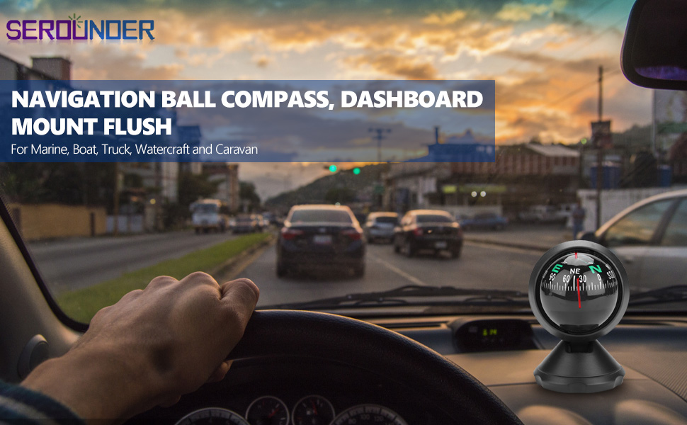 Car Ball Compass, Black Mini Adjustable Ball Night Vision Compass for Boat/Marine Boat/Truck