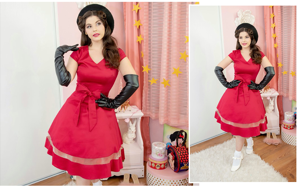 Gardenwed Vintage 1950's Swing Dress Cap-Sleeve Tea Party Rockabilly Cocktail Dresses for Women