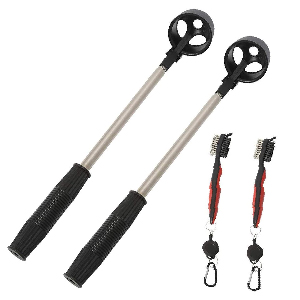NovelBee 2 Pack of Telescopic Golf Ball Retriever with Automatic Locking Scoop and Cleaning Brush