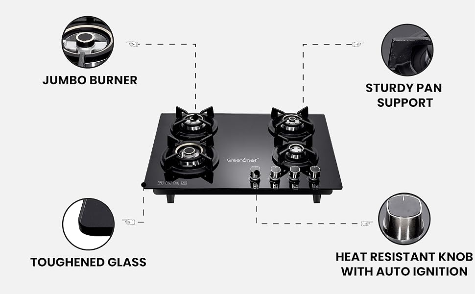 Greenchef GHT HOB Auto Ignition Glass Top Gas Stove (4 Burner) Amazon