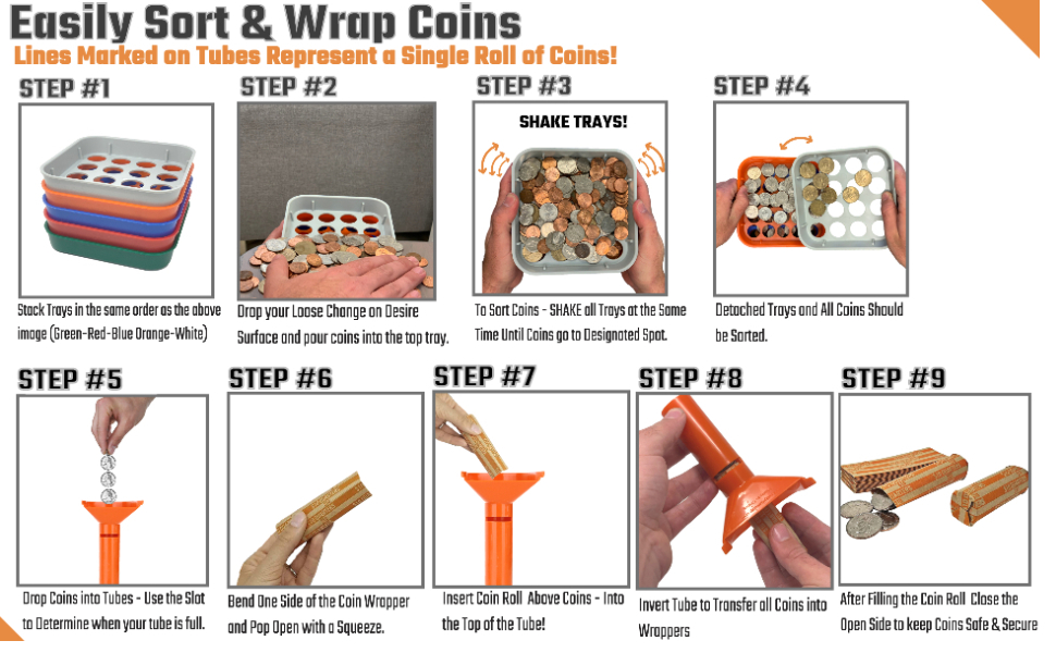 Coin Counters Tubes & Coin Sorters Tray 5 ColorCoded