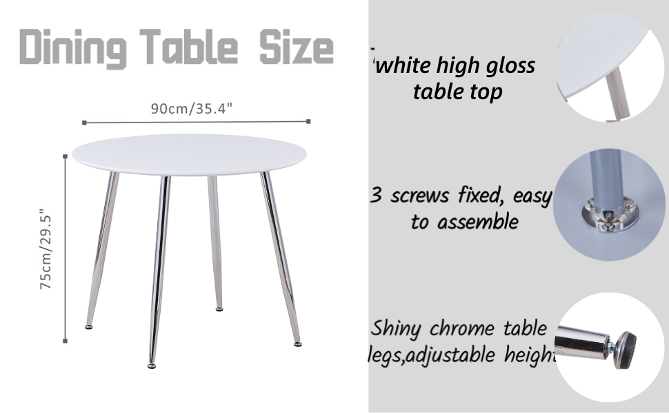 GOLDFAN Dining Table Round High Gloss Kitchen Table with Chrome Legs