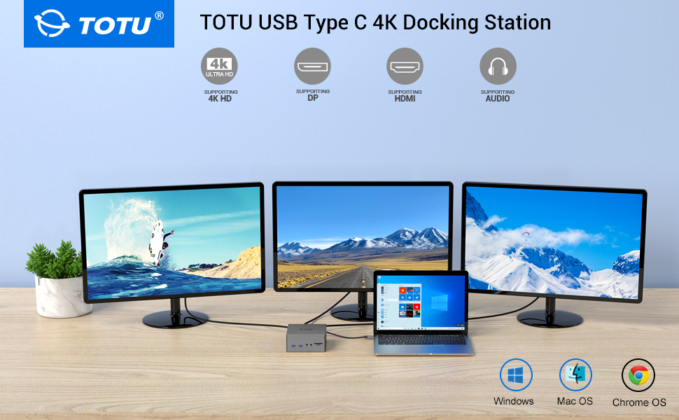 TOTU Upgraded Universal USBC 4K Triple Display Docking